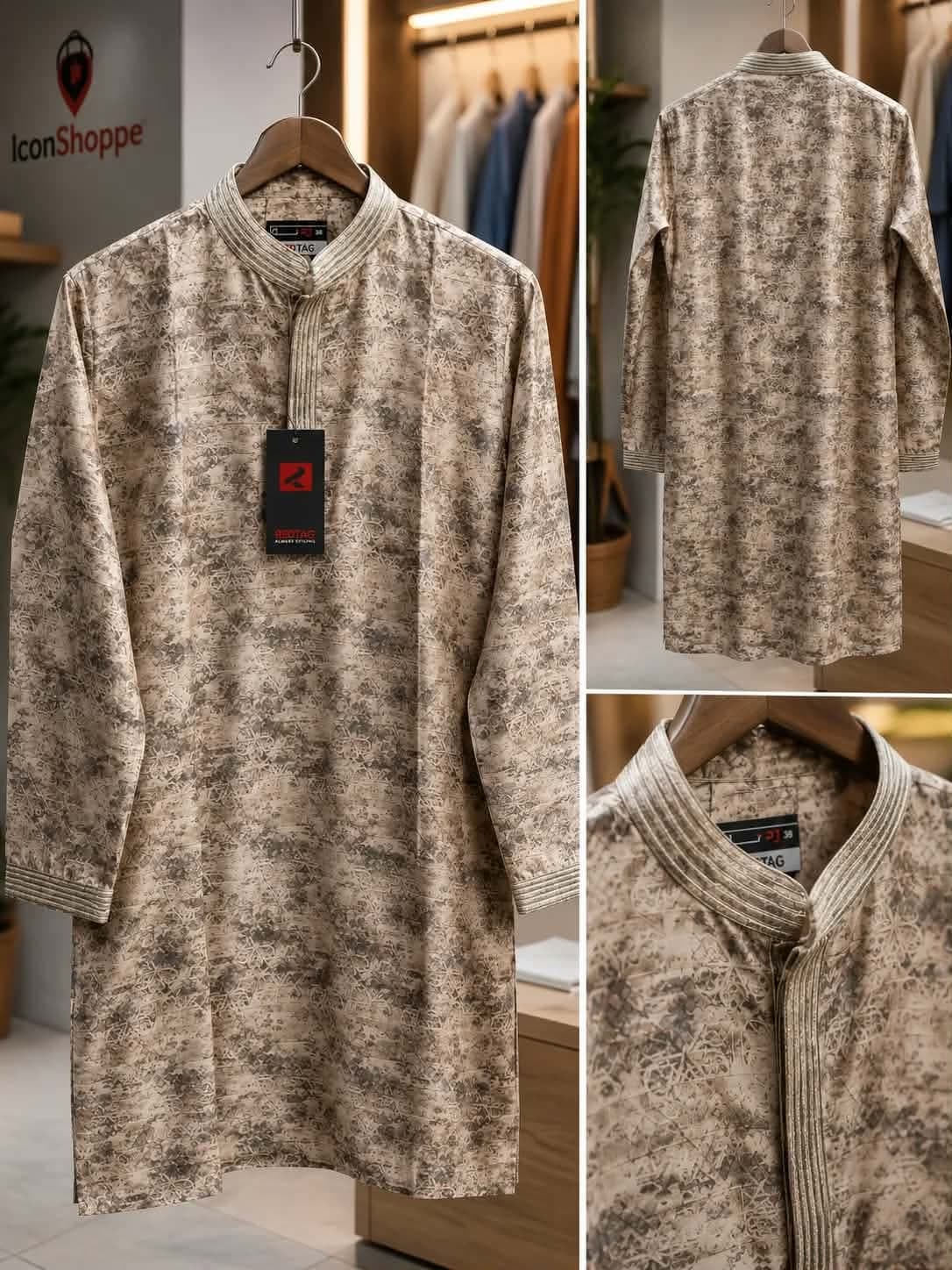 Beige Brown Textured Printed Panjabi — Savageon Bangladesh