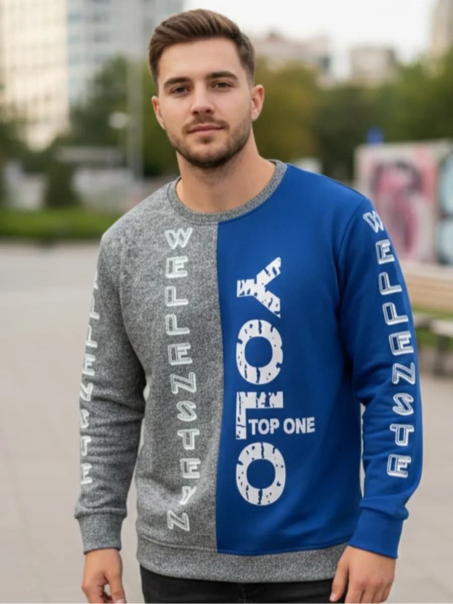 YOLO Top One Split Sweatshirt - Grey/Royal Blue by IconShopper — buy online in Bangladesh YOLO Top One Split Sweatshirt - Grey/Royal Blue Men — IconShopper Bangladesh