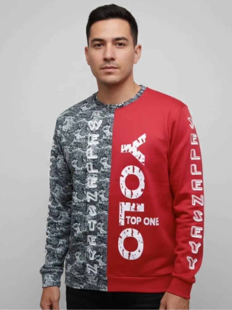 YOLO Top One Marble Split Sweatshirt - Grey/Red by IconShopper — buy online in Bangladesh YOLO Top One Marble Split Sweatshirt - Grey/Red Men — IconShopper Bangladesh