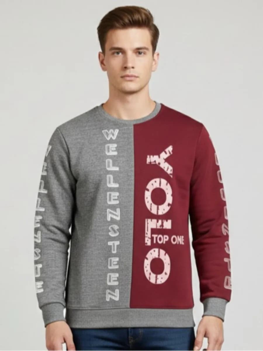 YOLO Top One Split Sweatshirt - Grey/Maroon by IconShopper — buy online in Bangladesh YOLO Top One Split Sweatshirt - Grey/Maroon Men — IconShopper Bangladesh