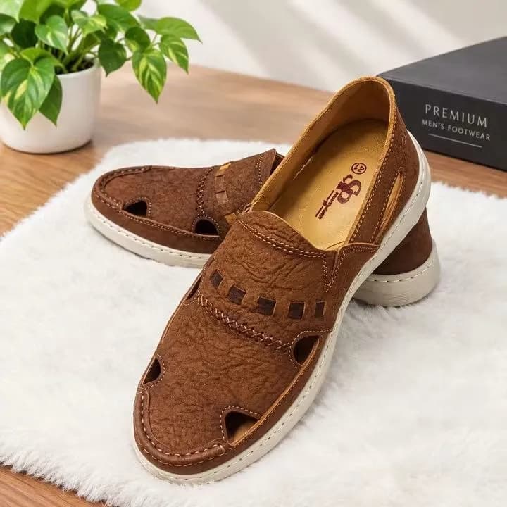 Men's Genuine BOB Leather Closed-Toe Sandal – Embossed Peshawari Style — Savageon Bangladesh