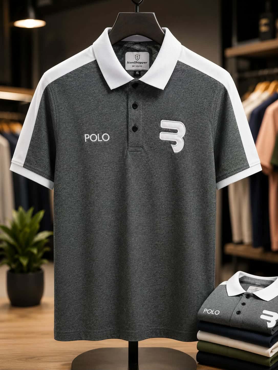 Charcoal Grey & White Contrast Polo Shirt by IconShopper — buy online in Bangladesh Charcoal Grey & White Contrast Polo Shirt Men — IconShopper Bangladesh