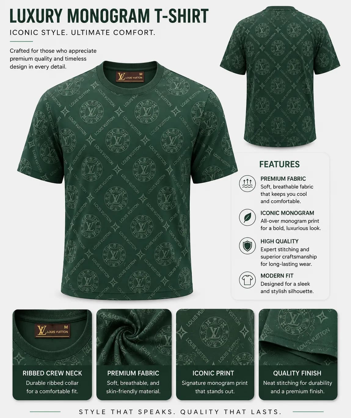 Emblem Pattern Print Tee - Forest Green — Savageon Bangladesh