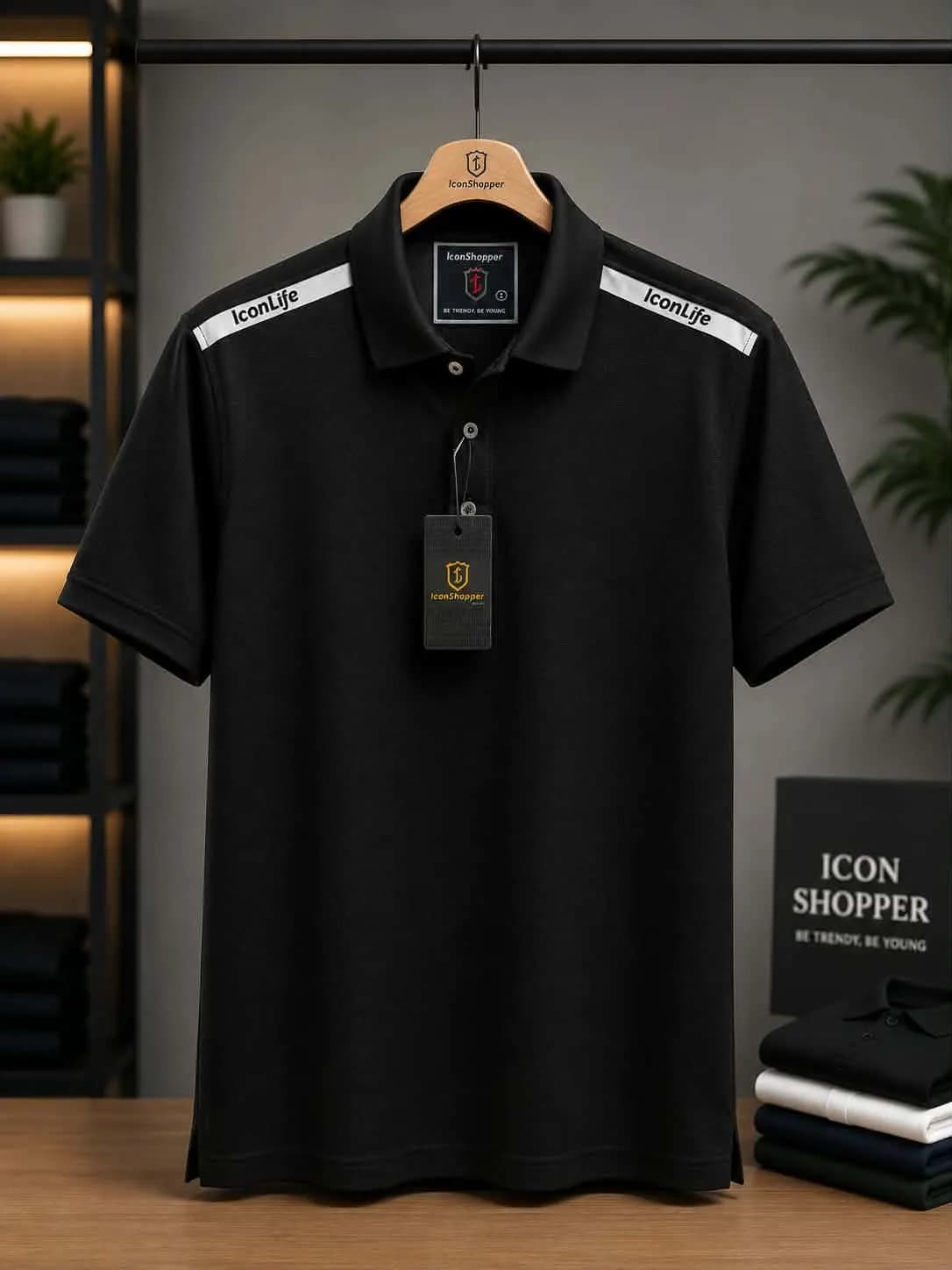 Black IconLife Shoulder Stripe Polo Shirt by IconShopper — buy online in Bangladesh Black IconLife Shoulder Stripe Polo Shirt Men — IconShopper Bangladesh