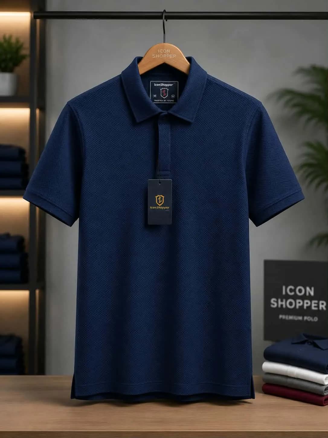 Navy Blue Textured Polo Shirt by IconShopper — buy online in Bangladesh Navy Blue Textured Polo Shirt Men — IconShopper Bangladesh