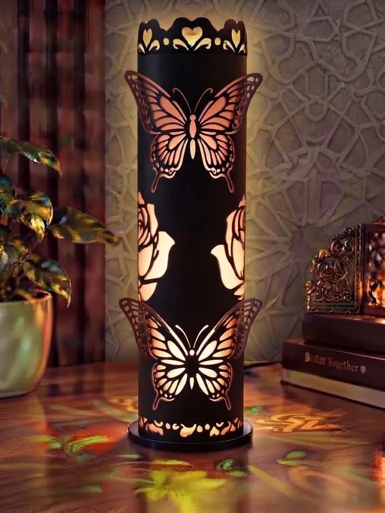 Decorative Butterfly & Floral Pattern Cylindrical LED Table Lamp — Savageon Bangladesh