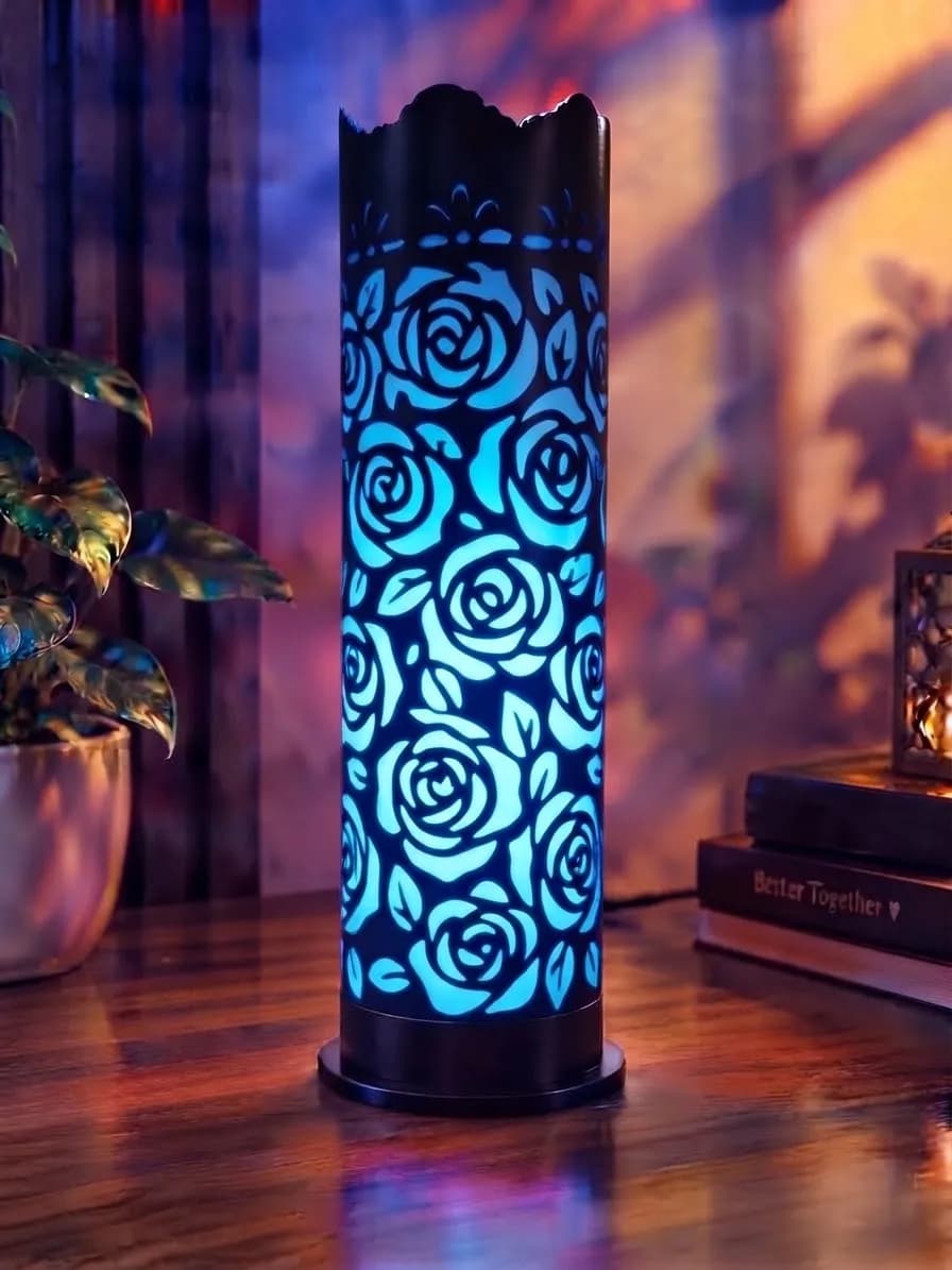 Decorative Rose Pattern Cylindrical LED Table Lamp by Shaon Fashion — buy online in Bangladesh Decorative Rose Pattern Cylindrical LED Table Lamp Home Decor — Shaon Fashion Bangladesh
