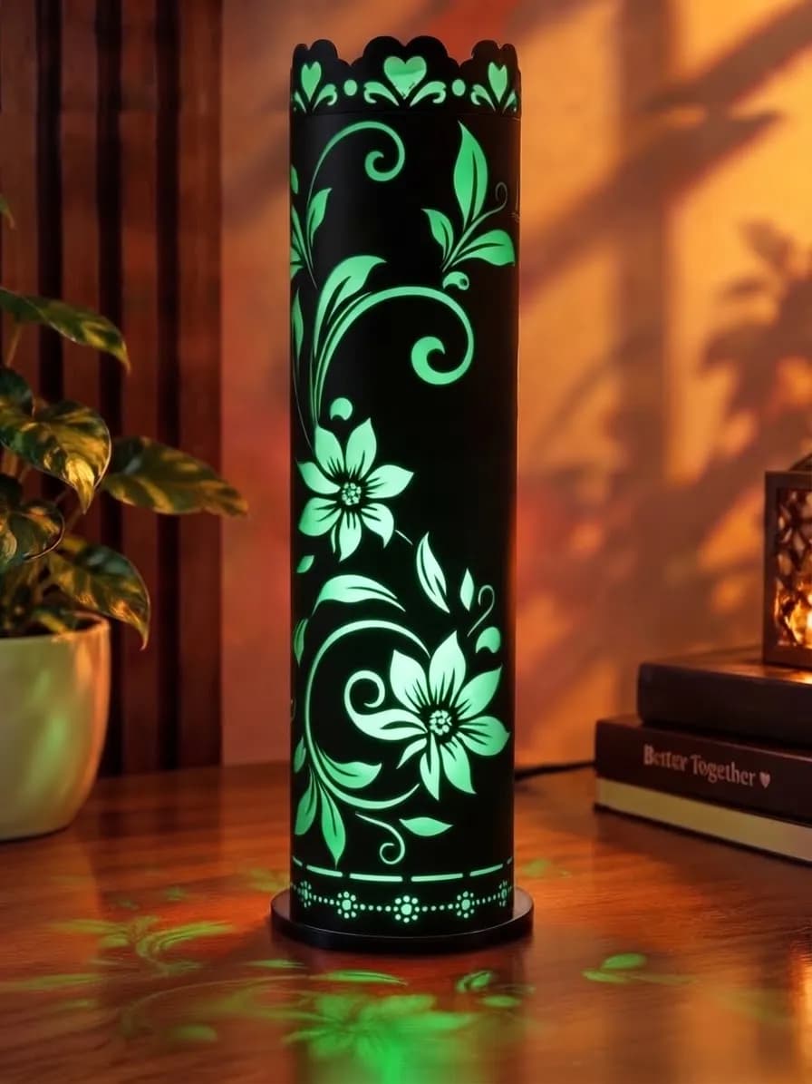 Decorative Floral & Vine Pattern Cylindrical LED Table Lamp by Shaon Fashion — buy online in Bangladesh Decorative Floral & Vine Pattern Cylindrical LED Table Lamp Home Decor — Shaon Fashion Bangladesh