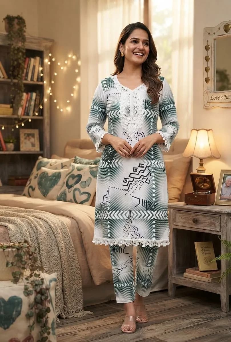 Girl Soft Two Piece Set. Elegant Geometric Print 2pis for women — Savageon Bangladesh