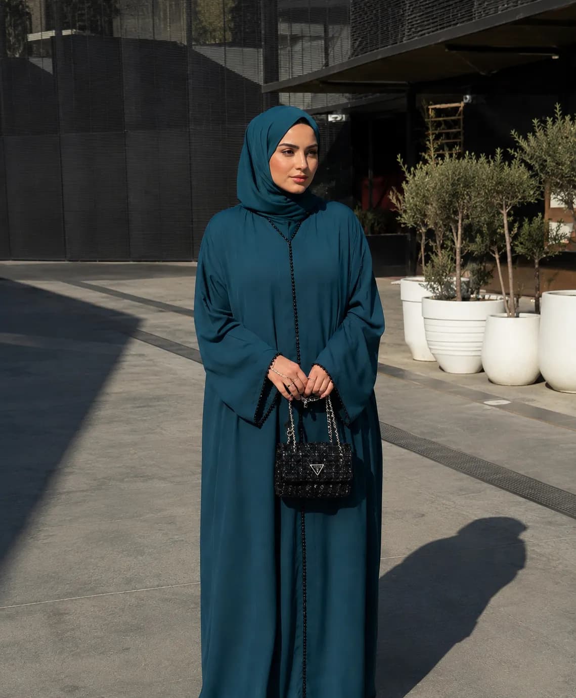 Dubai Imported Premium Black jafran Fabric Beaded Border Abaya Set(abaya and hijab set) — Savageon Bangladesh