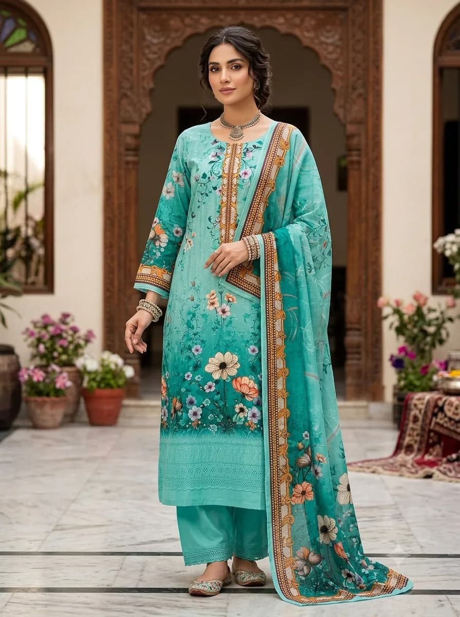 NOORNEST Premium Printed Unstitched Cotton 3-Piece Suit — Savageon Bangladesh