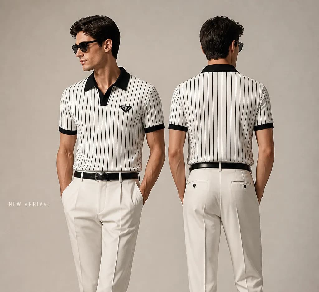 Premium White Pinstripe Luxury Old Money Polo Shirt।ADISOM by Adisom — buy online in Bangladesh Premium White Pinstripe Luxury Old Money Polo Shirt।ADISOM Men — Adisom Bangladesh