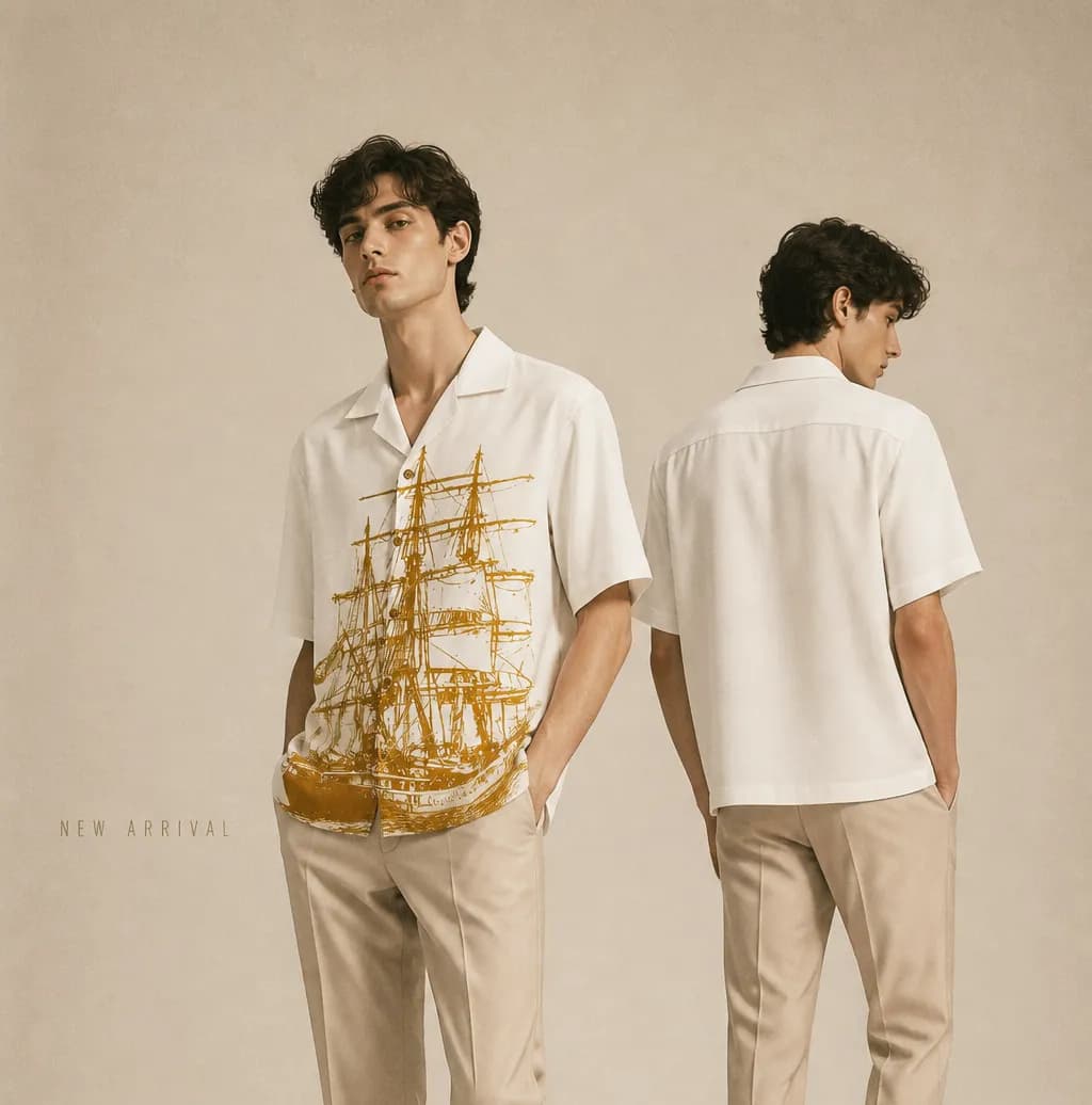 Artistic Ship Print Boxy Fit Shirt by Adisom — buy online in Bangladesh Artistic Ship Print Boxy Fit Shirt Men — Adisom Bangladesh
