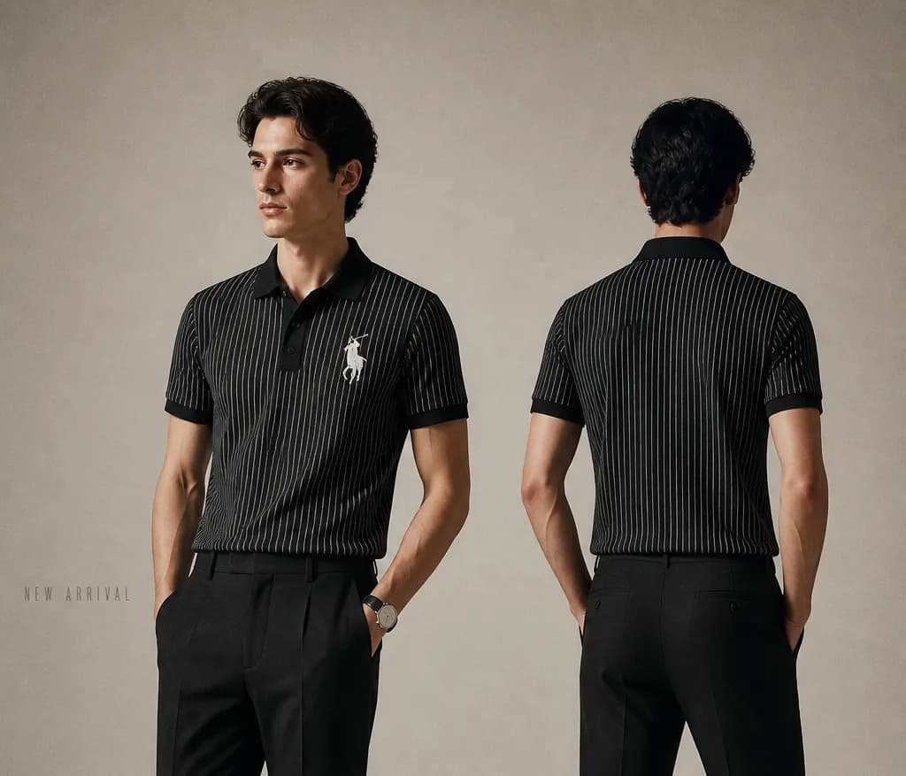 Premium Black Pinstripe Old Money Polo Shirt।ADISOM by Adisom — buy online in Bangladesh Premium Black Pinstripe Old Money Polo Shirt।ADISOM Men — Adisom Bangladesh