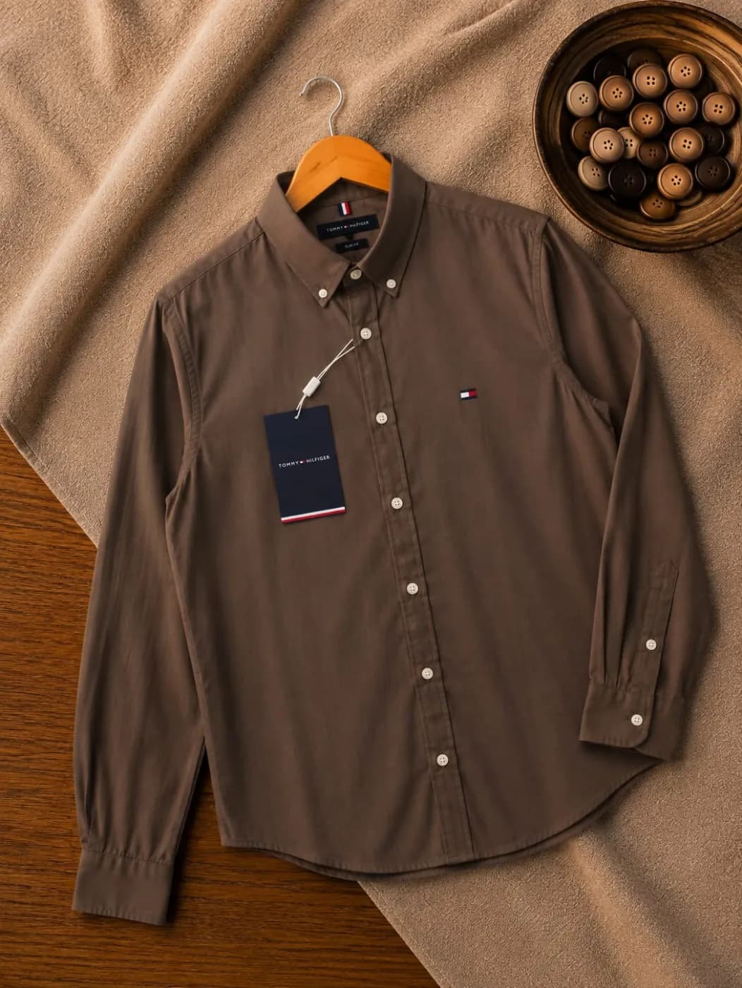 Tommy Hilfiger Men's Slim Fit Long-Sleeve Button-Down Shirt in Brown by Changer Shop — buy online in Bangladesh Tommy Hilfiger Men's Slim Fit Long-Sleeve Button-Down Shirt in Brown — Changer Shop Bangladesh